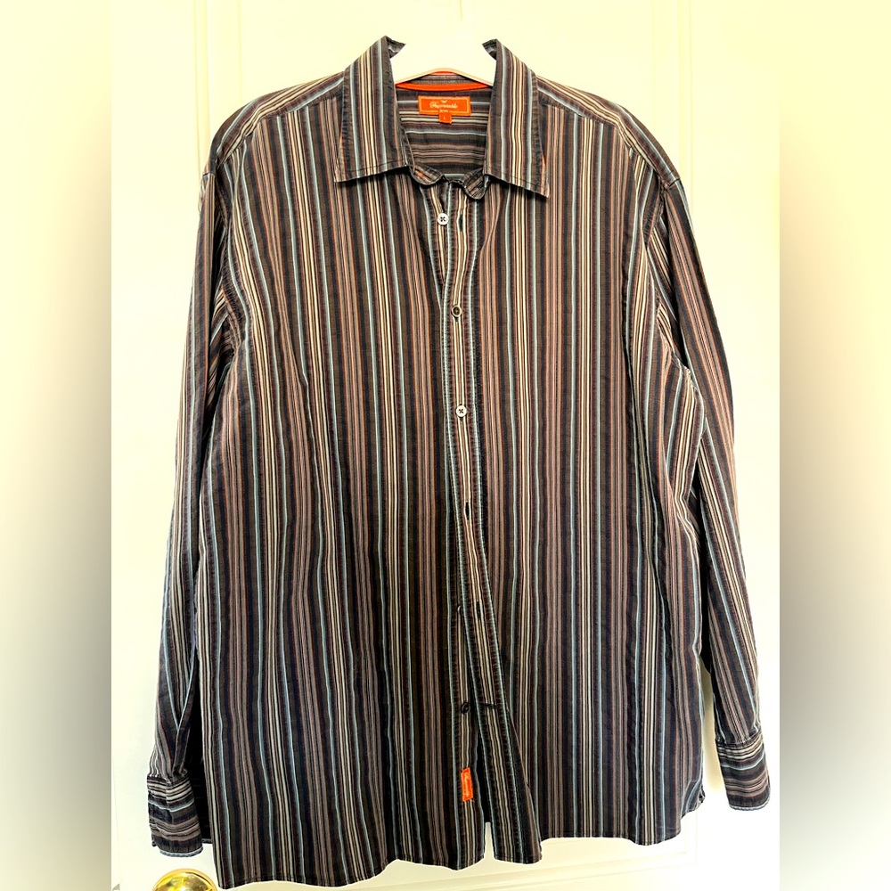 Men’s size L Faconnable casual button downn striped shirt